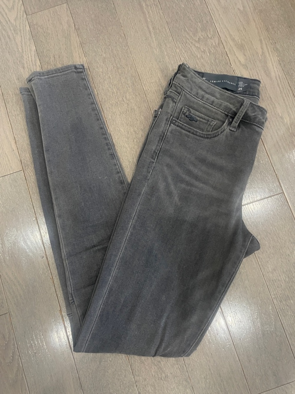 Armani Exchange Super Skinny Elastane Jeans 🔥 - Faded Gray Distressed • Size 25 - Picture 3 of 13